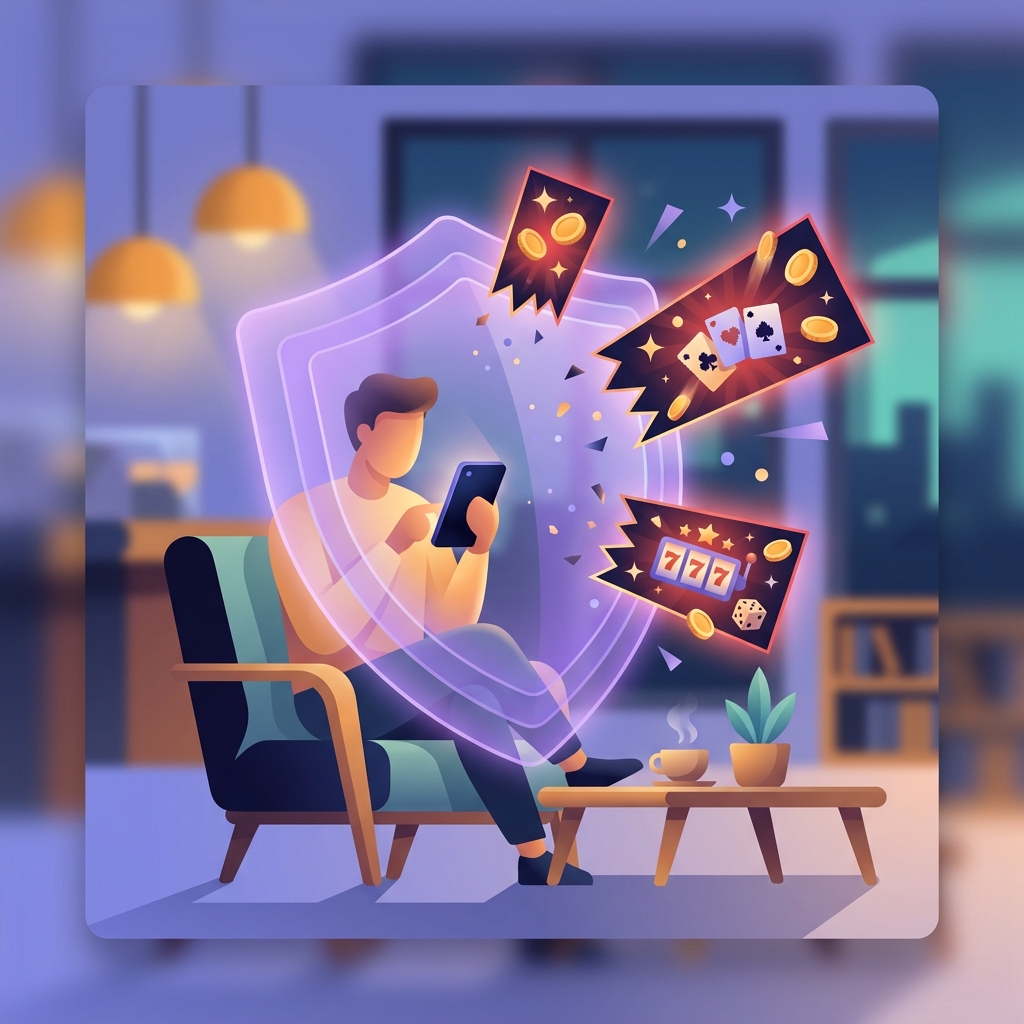 Phone screen with casino advertisements caught and filtered before reaching the user