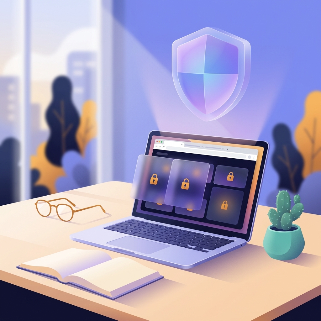 MacBook with browser-level gambling site filter active showing blocked tabs with lock icons