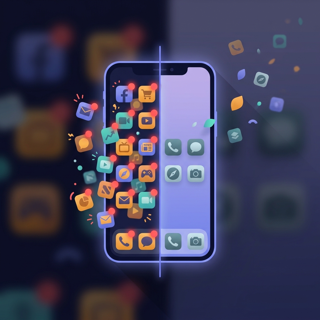 Smartphone transformed into minimal dumb phone with only essential apps visible