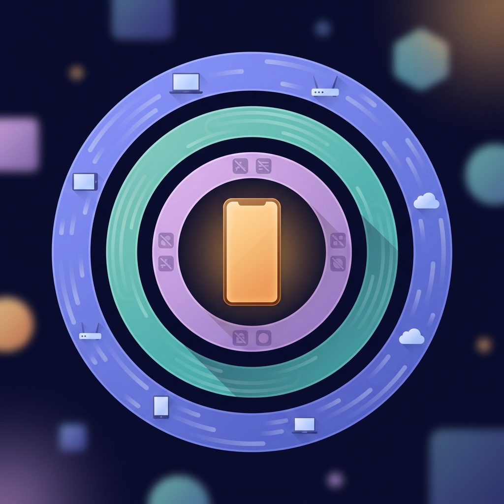 Three protection layers compared: DNS network level, VPN encryption, and app-level blocking