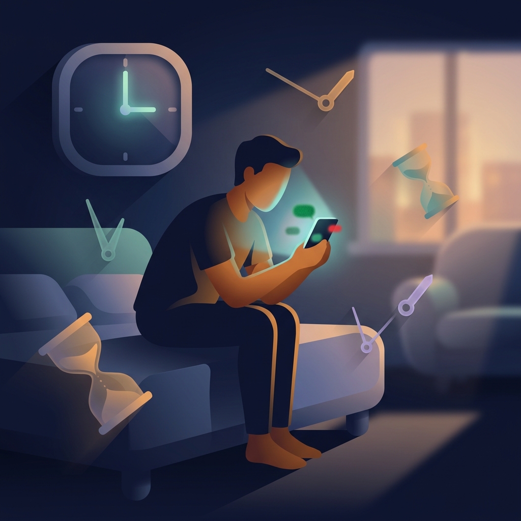 Person scrolling phone at 3 AM showing connection between screen time habits and gambling addiction