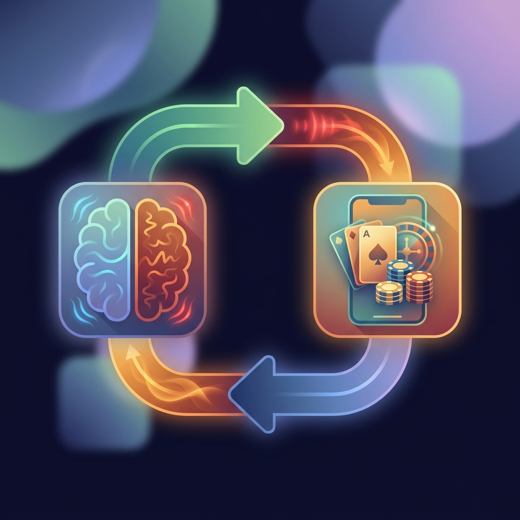 Interconnected cycle showing gambling and mental health affecting each other bidirectionally