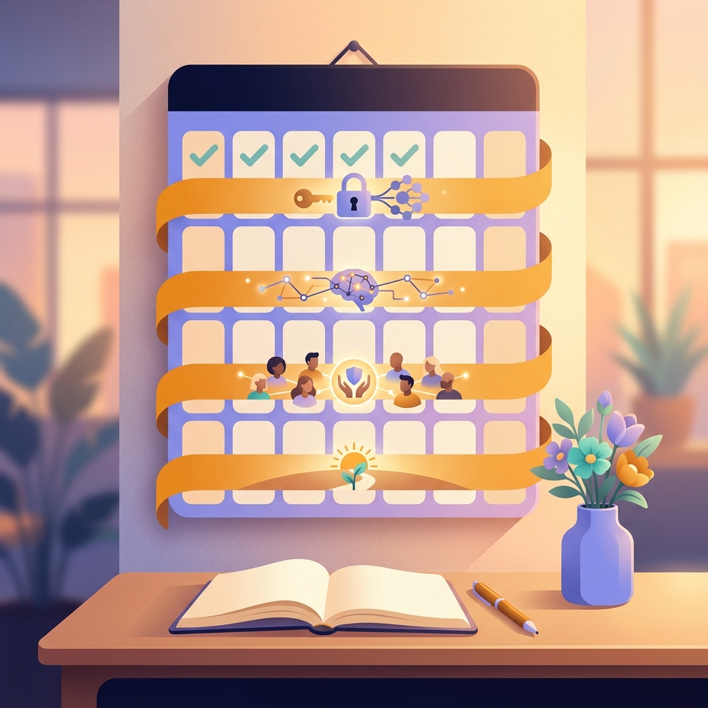 30-day recovery calendar with milestones marked and phone locked in supportive environment