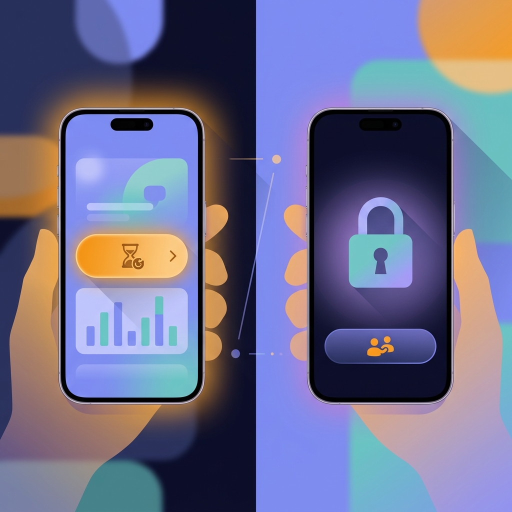 iPhone native Screen Time compared with third-party blocker showing bypass resistance difference