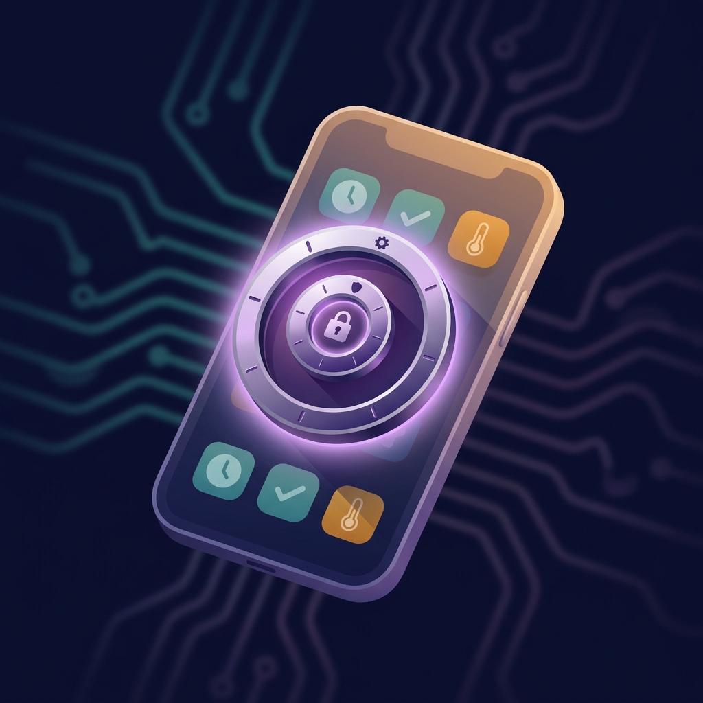 Phone screen showing layered vault-like security rings protecting app limits from being bypassed
