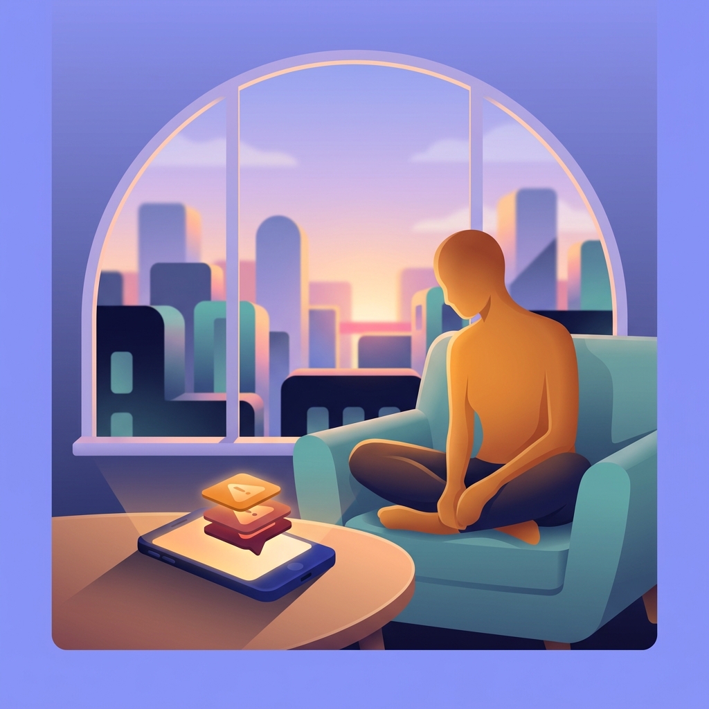 Person reflecting at dawn while phone shows warning notification badges symbolizing gambling addiction awareness
