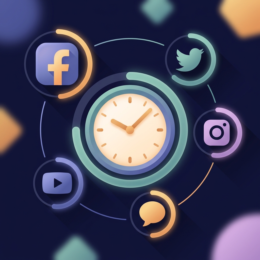 Infographic showing social media usage statistics with addiction rate percentages