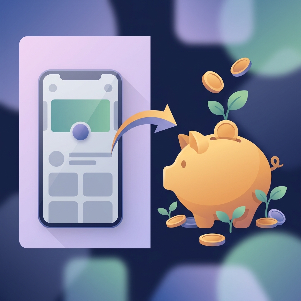 Shopping app notifications blocked with piggy bank and savings growing beside phone
